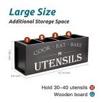 Extra Large Wooden Utensil Holder with 4 Compartments