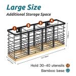 Extra Large Matte Black Utensil Holder with Wood Base