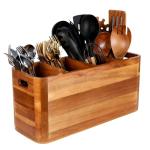 Acacia Wood Kitchen Utensil Holder with 4 Compartments