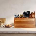Acacia Wood Kitchen Utensil Holder with 4 Compartments