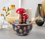 Brown Ceramic Mushroom Salt Cellar and Spoon