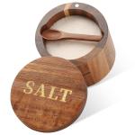 Acacia Wood Salt Cellar with Spoon and Lid