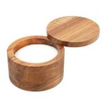 Acacia Wood Salt Cellar with Swivel Lid