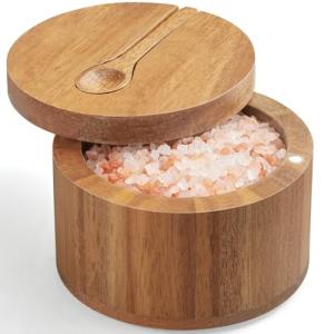 Acacia Salt Box with Lid and Spoon