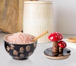 Brown Ceramic Mushroom Salt Cellar and Spoon