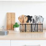 Extra Large Matte Black Utensil Holder with Wood Base