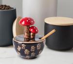 Brown Ceramic Mushroom Salt Cellar and Spoon
