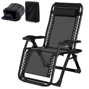 Adjustable Folding Sun Lounger with Cover - Black