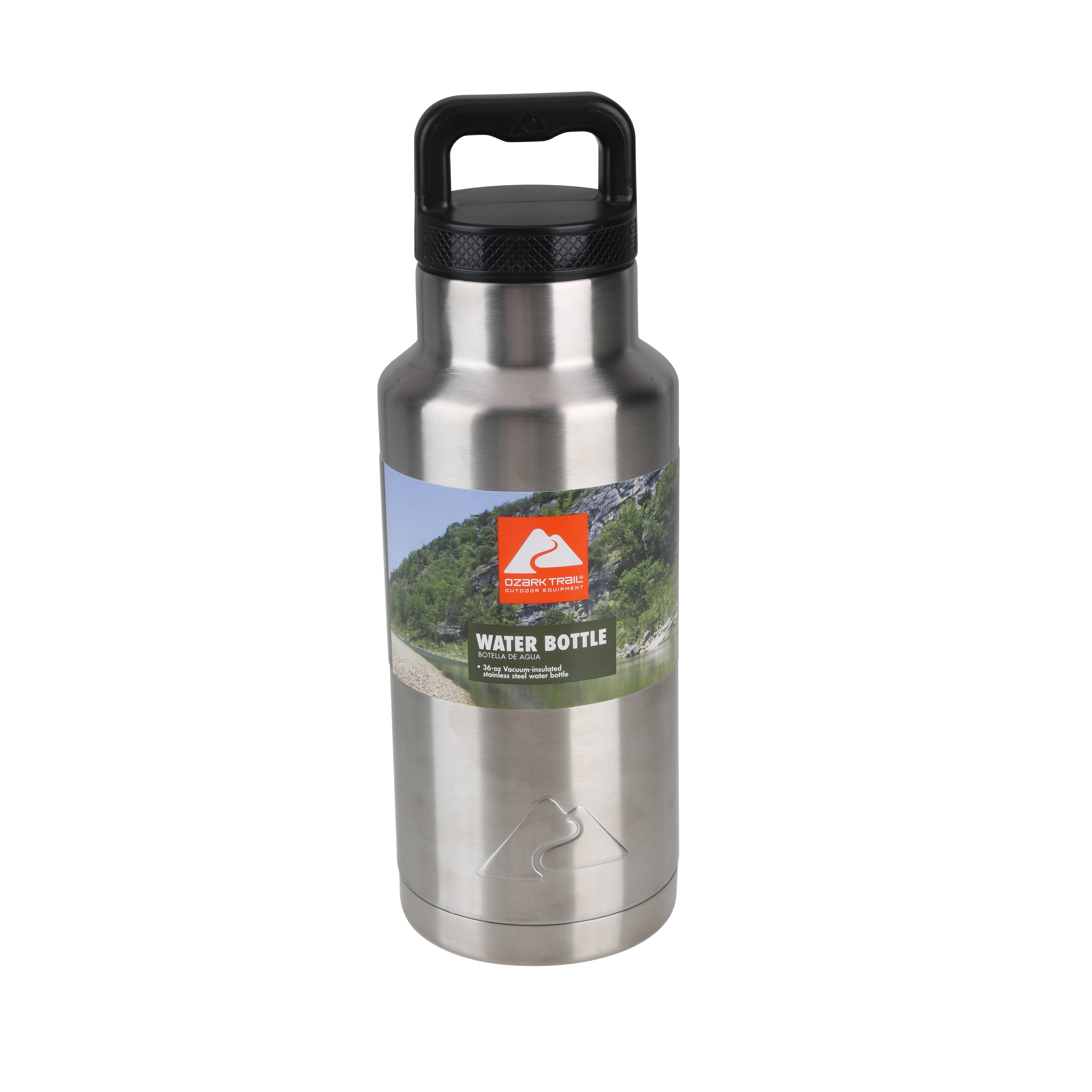 36 oz Silver and Black Stainless Steel Water Bottle