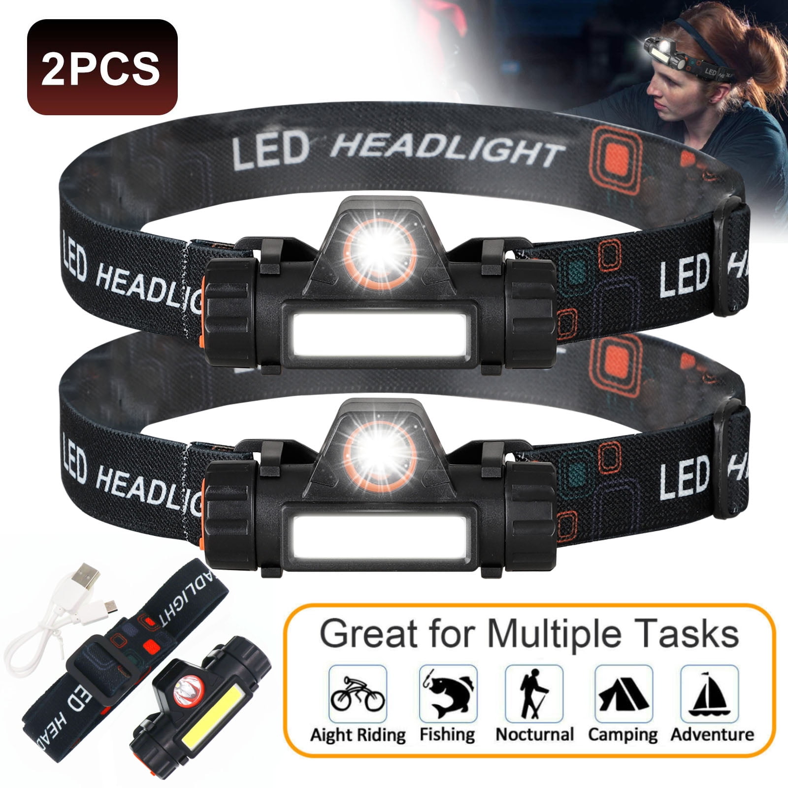 500 Lumens USB Rechargeable Headlamp for Hiking