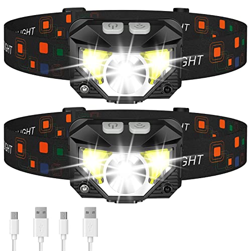 LHKNL Ultra-Light Rechargeable Headlamp with Waterproof Motion Sensor - 2 Pack