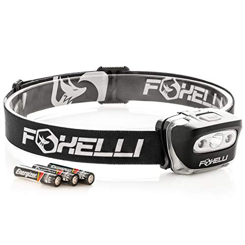 Foxelli LED Hiking Headlamp - White/Red Light, Waterproof