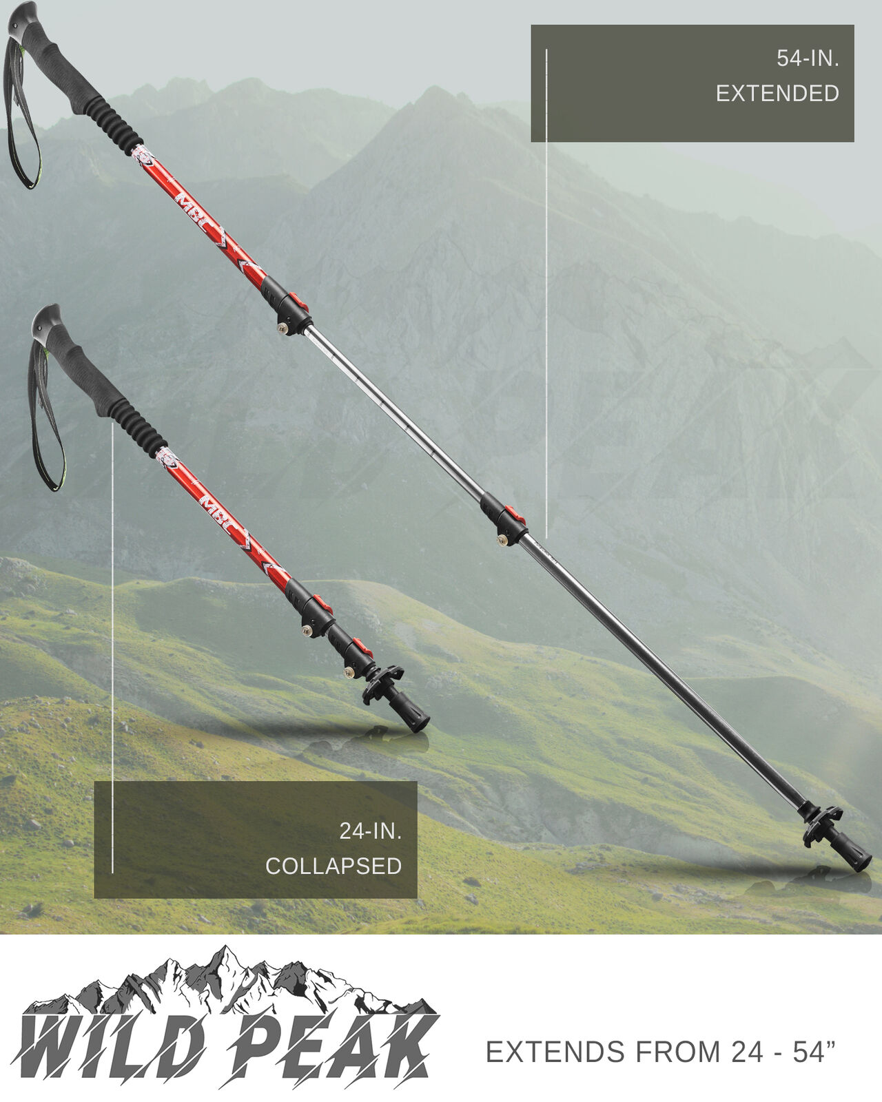 Wild Peak Aluminum Adjustable Hiking Poles (Set of 2)