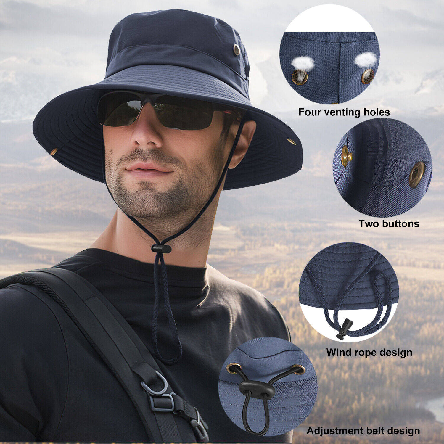 Men's Wide Brim Sun Hat for Hiking, Camping