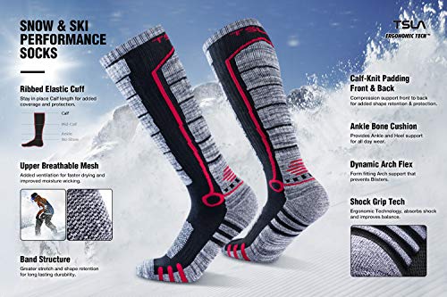 TSLA Winter Ski Socks, Compression, Warm - 2 Pairs