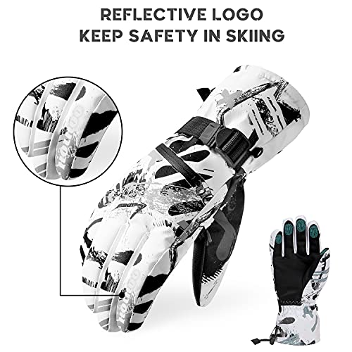 HOIHOO Waterproof Snowboard Gloves - White, Medium
