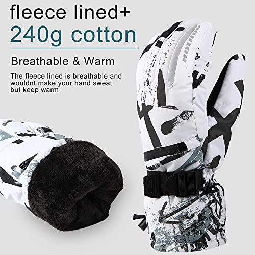 HOIHOO Waterproof Snowboard Gloves - White, Medium