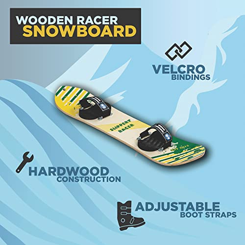 Kids Hardwood Snowboard with Velcro Binding - Various Sizes (90 CM-Yellow/Green)