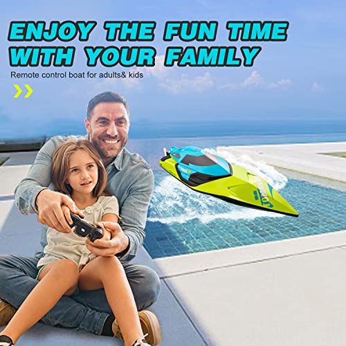4DRC S2 High Speed RC Boats,30+ mph Remote Control Boat for Pools and Lakes with LED Lights & 2 Batteries,Capsize Recovery, Low Battery Reminder,2.4Ghz Racing Boats for Adults Kids,Green