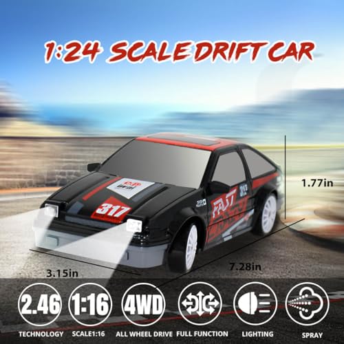 AGNEVE 1:24 RC Drift Car - LED Lights - Remote Control - 2.4GHz