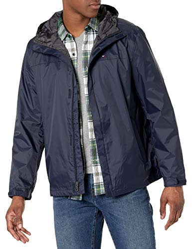 Tommy Hilfiger Men's Navy Hooded Jacket Raincoat, XL