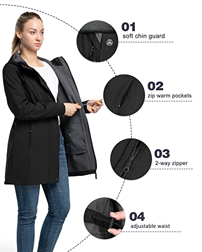 Women's Waterproof Softshell Jacket with Hood - Black
