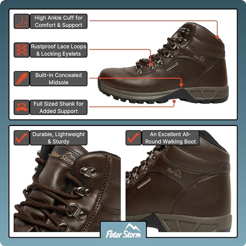 Peter Storm Men's Lightweight Waterproof Walking Boots, Brown, UK9