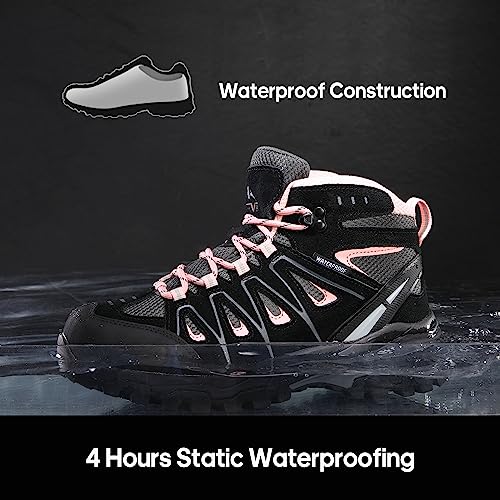 NORTIV 8 Women's Waterproof Hiking Boots - Black/Pink