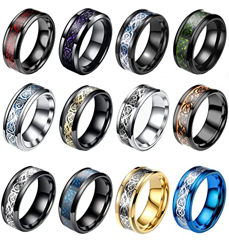 Celtic Dragon Inlay Stainless Steel Ring Set