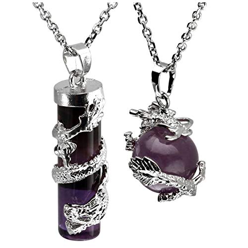 Mystical Amethyst Dragon Wrapped Pendant Necklace Set