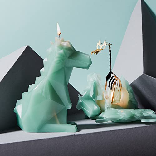 Sage Green PyroPet Dragon Candle with Skeleton