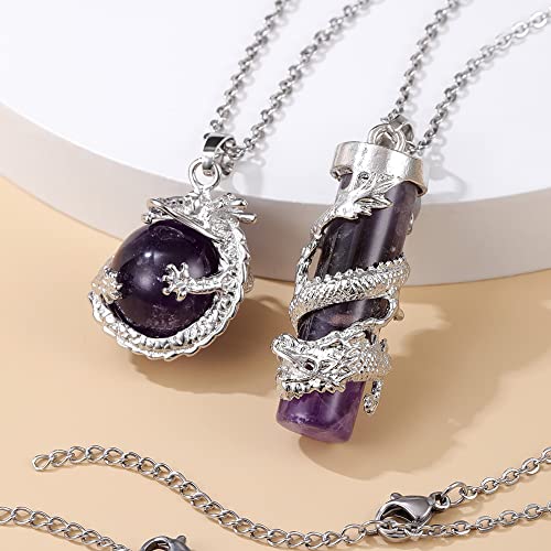 Mystical Amethyst Dragon Wrapped Pendant Necklace Set
