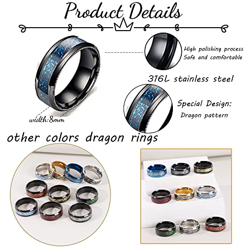 Celtic Dragon Inlay Stainless Steel Ring Set