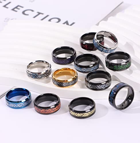 Celtic Dragon Inlay Stainless Steel Ring Set