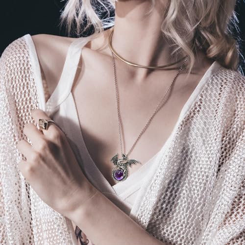 Amethyst Dragon Pendant Necklace for Men and Women