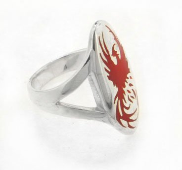 Phoenix Rising Sterling Silver Ring in Red Firebird