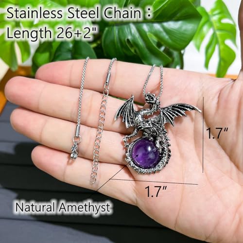 Amethyst Dragon Pendant Necklace for Men and Women