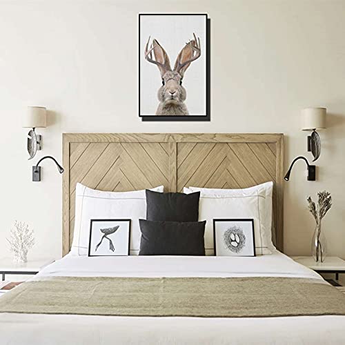Framed Jackalope Wall Art - Mythical Rabbit Decor