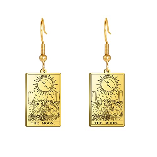 Moon Phase Tarot Card Dangle Earrings in Gold