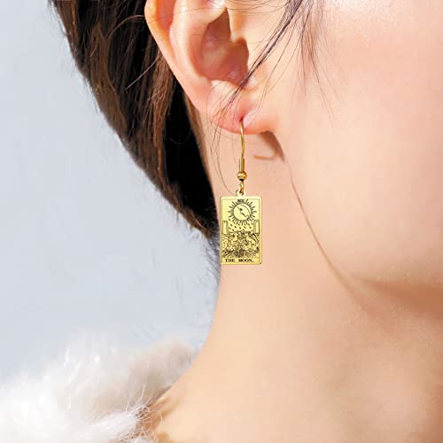 Moon Phase Tarot Card Dangle Earrings in Gold