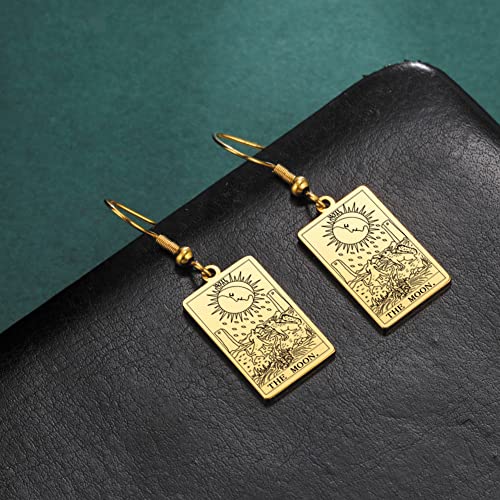 Moon Phase Tarot Card Dangle Earrings in Gold