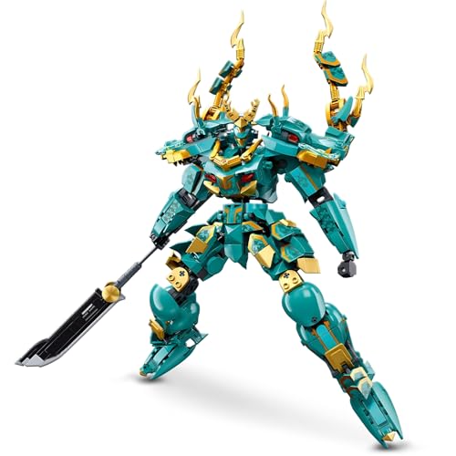 Cool Green Dragon Mech Robot Building Blocks Set