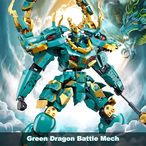 Cool Green Dragon Mech Robot Building Blocks Set