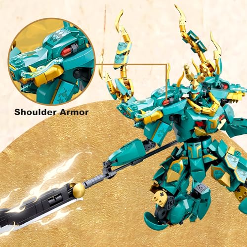 Cool Green Dragon Mech Robot Building Blocks Set