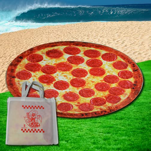 Picnic Blanket Pepperoni Pizza Blanket 60" with Pizza Box Designed Carrying Bag, Beach Blanket, Sandproof, Waterproof, Outdoor & Indoor Ground Cover for Picnics, Beach, Pool, Parks, Festivals, Camping