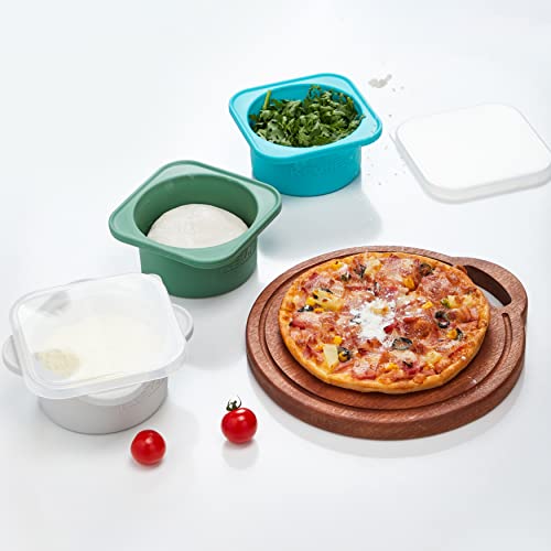 KEVJES Stackable Silicone Artisan Pizza Dough Proving Containers with Lids-5 pack-500ml Portion (Gray)