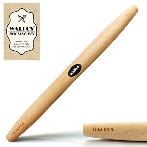 WALFOS French Rolling Pin Dough Roller for Baking Pizza Dough, Pie and Cookie Beech Wood Rolling Pin（15.7 Inch）