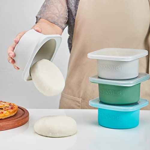 KEVJES Stackable Silicone Artisan Pizza Dough Proving Containers with Lids-5 pack-500ml Portion (Gray)