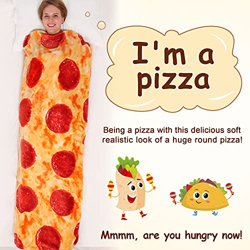 mermaker Pepperoni Pizzas Blanket 2.0 Double Sided 71 inch for Adult and Kids, Pizzas Blanket Adult Size, Realistic Food Blanket, 285 GSM Soft Pizzas Blanket, Funny Gifts for Teenage Boys and Girls