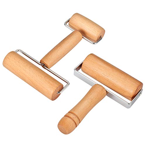Wood Pastry Pizza Roller, 2 Pieces Non Stick Wooden Rolling Pin Time-Saver Pizza Dough Roller for Home Kitchen Baking Cooking